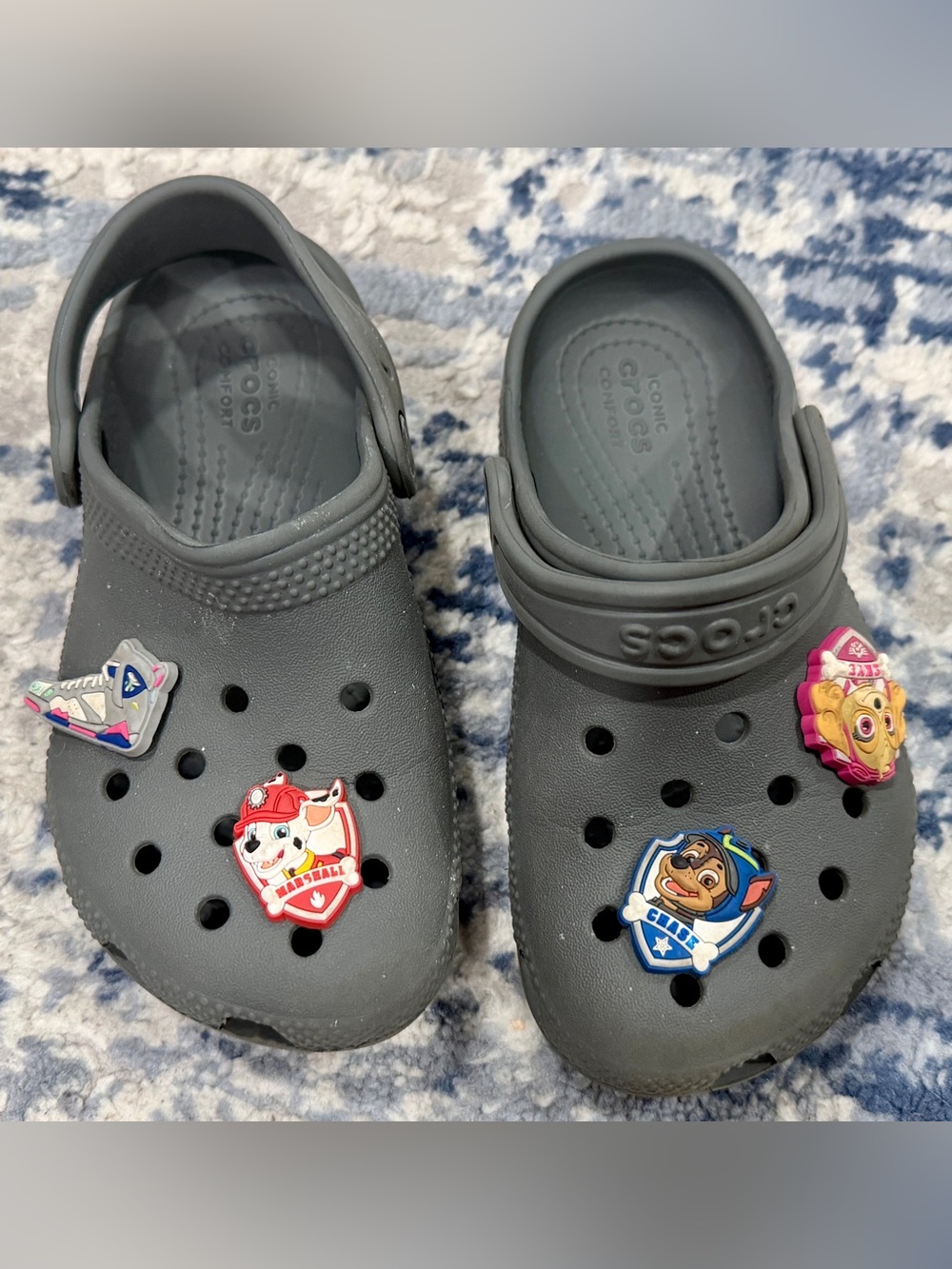 CROCS Kids Gray Clogs with Paw Patrol Jibbitz Charms